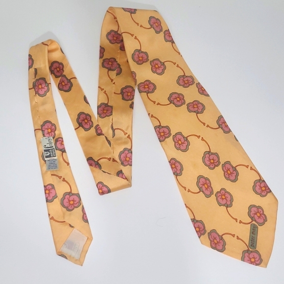 Peter Max Silk Tie Signed Pop Art Vintage Peach Pink Green Floral Pastel Print - Picture 1 of 11